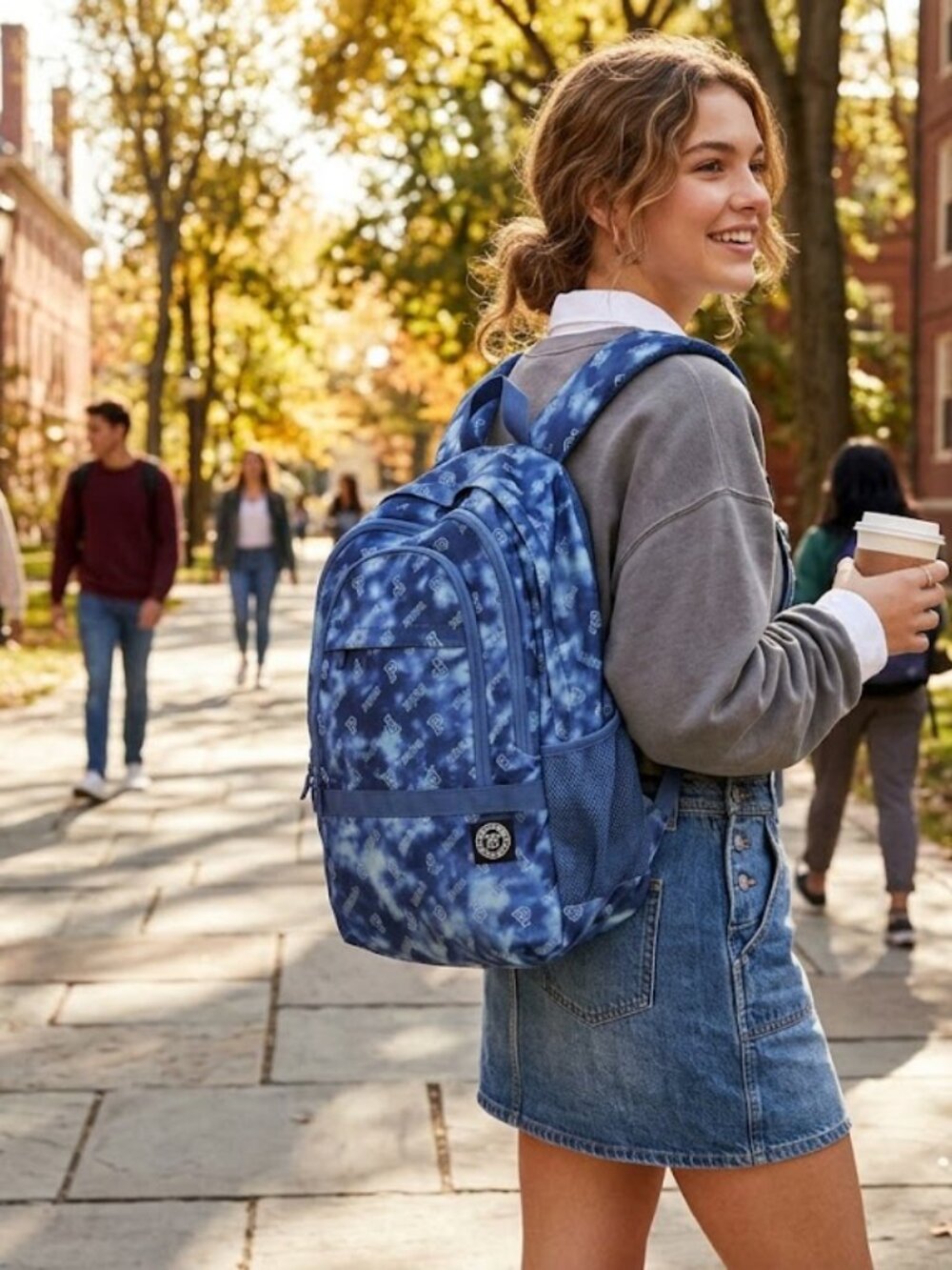 PINK Victoria's Secret Blue Tie Dye Logo Print Collegiate Backpack‎ School Bag